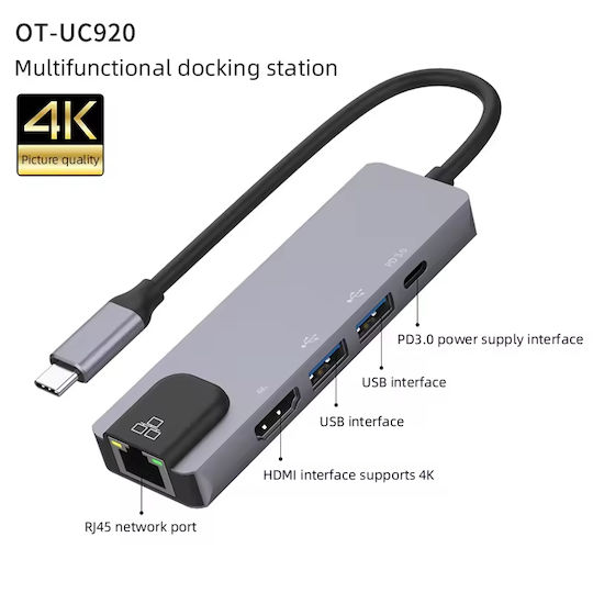 ATC OT-UC920 USB-C Docking Station mit HDMI 4K PD Ethernet Gray