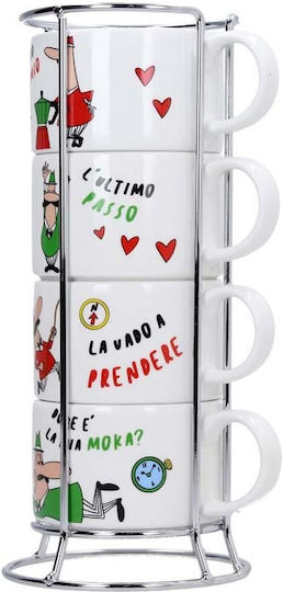 Bialetti Σετ Φλιτζάνια Cappuccino από Πορσελάνη Λευκά 4τμχ