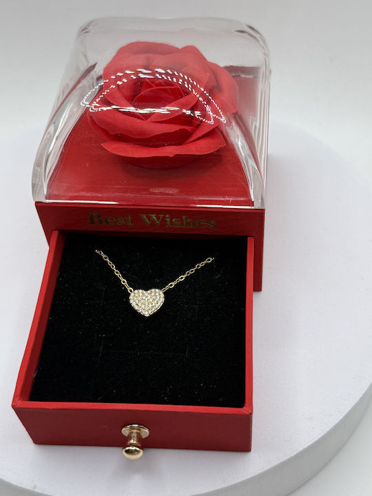 Elemar Necklace Amulet with design Heart from Gold Plated Steel with Zircon