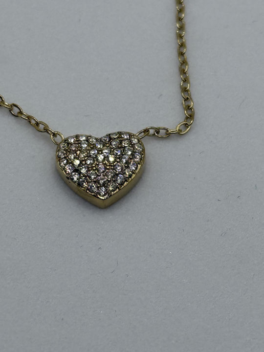 Elemar Necklace Amulet with design Heart from Gold Plated Steel with Zircon