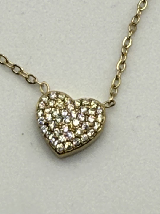 Elemar Necklace Amulet with design Heart from Gold Plated Steel with Zircon