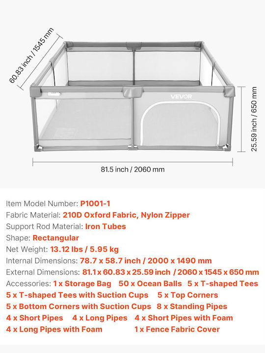 Vevor Πάρκο με Στρώμα 149x200cm