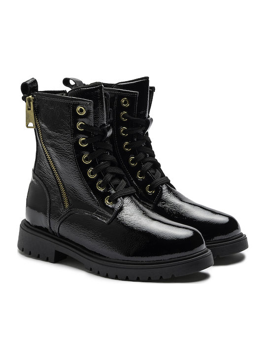 Leather Kids Boots with Zipper Black