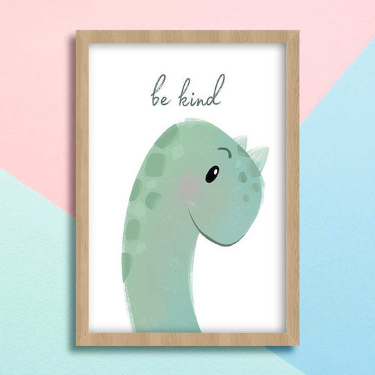 Kids Framed Wall Painting With Dinosaur Be Kind 30x40cm