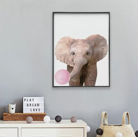 Kids Framed Wall Painting Elephant Pink Bubble 30x40cm
