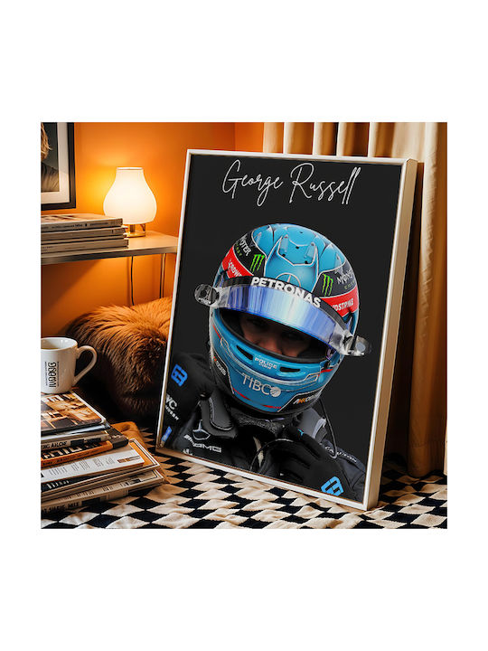 Poster Formula1 George Russell F060 30cm X 40cm Κορνίζα Σκούρο Φυσικό Ξύλου Καφέ