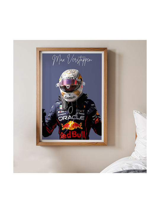 Poster Formula1 Max Verstappen F058 30cm X 40cm Frame Dark Natural Wood Brown
