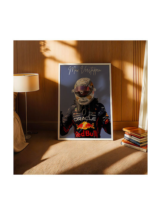 Poster Formula1 Max Verstappen F058 30cm X 40cm Frame Dark Natural Wood Brown