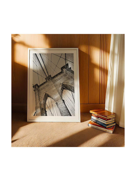 Poster Brooklyn Bridge Pst25173 30cm X 40cm Frame Dark Natural Wood Brown