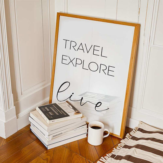 Quote Poster Travel Explore Live Pst25186 21cm X 30cm Frame Dark Natural Wood Brown