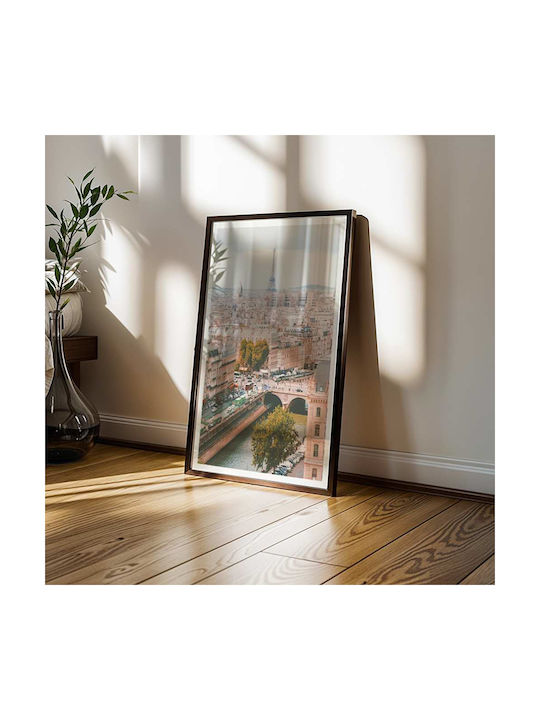 Poster Paris View Pst2583 30cm X 40cm Frame Dark Natural Wooden Brown