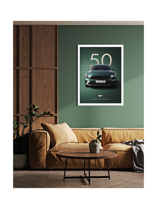 Poster 50 Years Mustang Car Cr001 30cm X 40cm Frame Dark Natural Wooden Brown