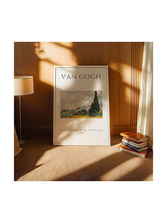 Poster Van Gogh Wheat Field Cypresses Art002 30cm X 40cm Κορνίζα Σκούρο Φυσικό Ξύλου Καφέ