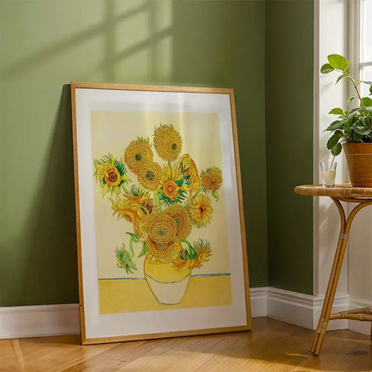 Poster Van Gogh Sunflowers Art116 30cm X 40cm Κορνίζα Σκούρο Φυσικό Ξύλου Καφέ