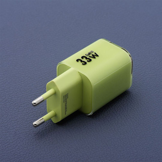 Forcell Charger GaN with USB-A Port and USB-C Port and Cable USB-C - USB-C 33W Power Delivery / Quick Charge 4.0 Greens (F-Energy VT-41)