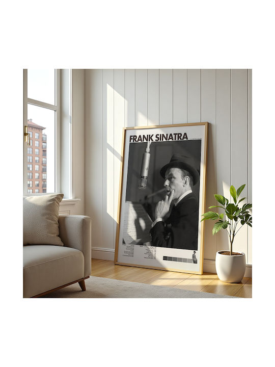 Music Poster Frank Sinatra Ms431 30cm X 40cm Frame Dark Natural Wood Brown