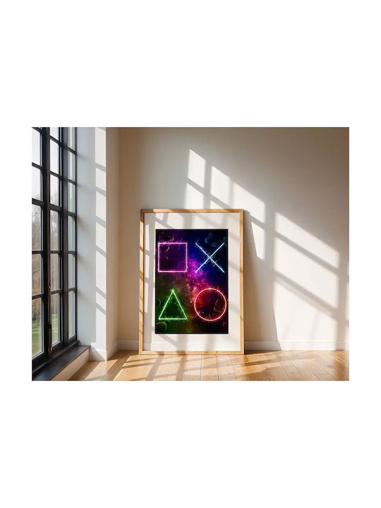 Gaming Poster Playstation Symbols Gm128 30cm X 40cm Frame Dark Natural Wooden Brown
