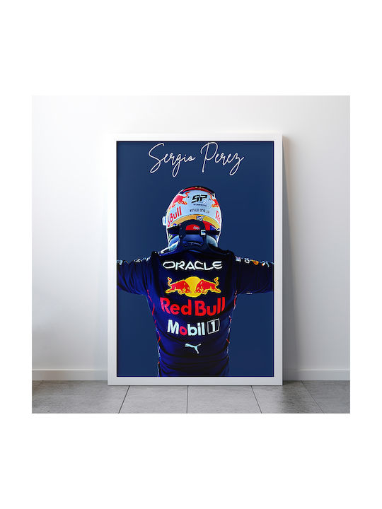 Poster Formula1 Sergio Perez F062 30cm X 40cm Frame Dark Natural Wood Brown