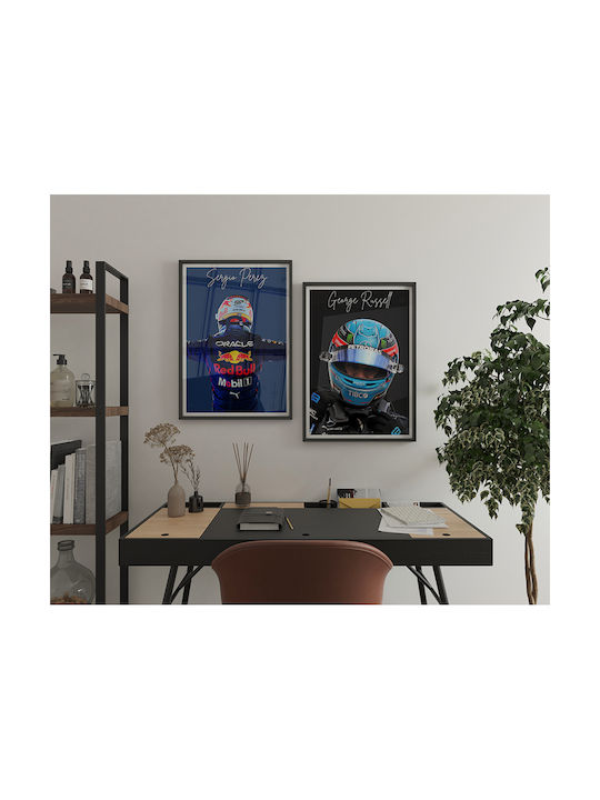Poster Formula1 Sergio Perez F062 30cm X 40cm Frame Dark Natural Wood Brown