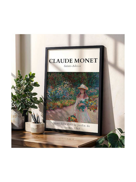 Poster Claude Monet Young Girl in the Garden of Giverny Art101 30cm X 40cm Frame Dark Natural Wood Brown