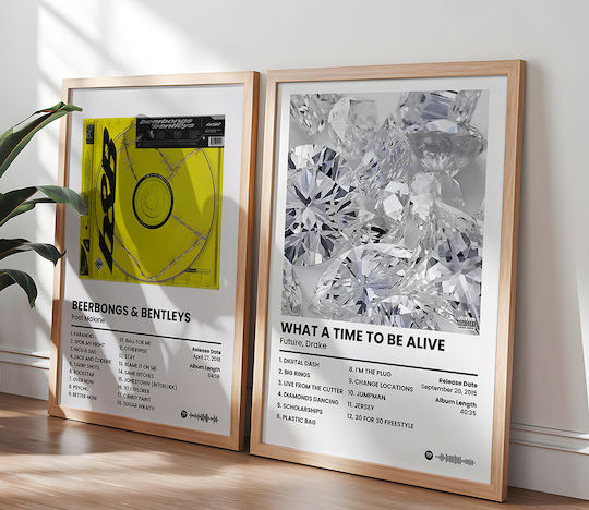 Music Poster Future & Drake What A Time To Be Alive Ms084 30cm X 40cm Frame Dark Natural Wood Brown