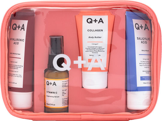 Q+A Natural Skincare Travel Treats Travel Set for Brightening, Body Cleaning & Moisturizing 5pcs