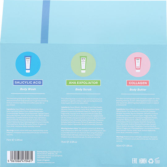 Q+A Natural Skincare Bodycare Treats Skin Care Set for Body Cleaning and Moisturizing 4 Pieces