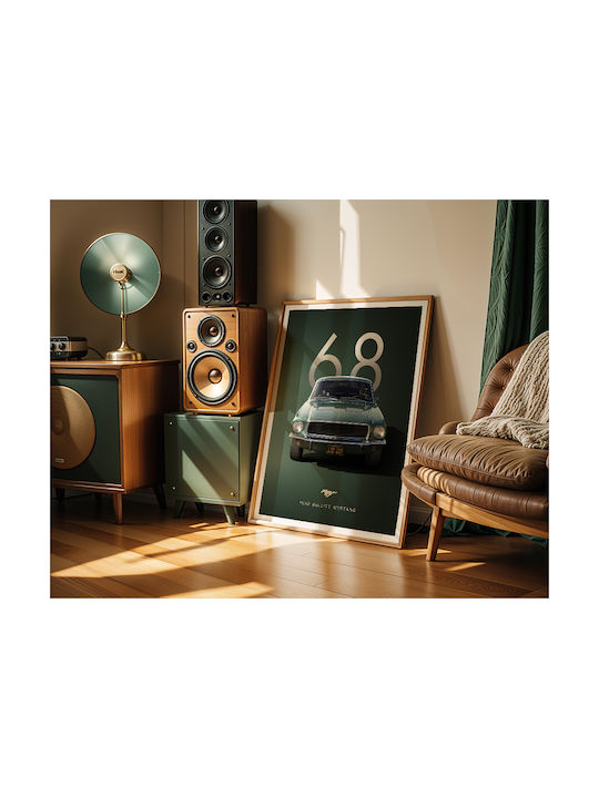 Poster 1968 Bullitt Mustang Cr003 30cm X 40cm Frame Dark Natural Wooden Brown