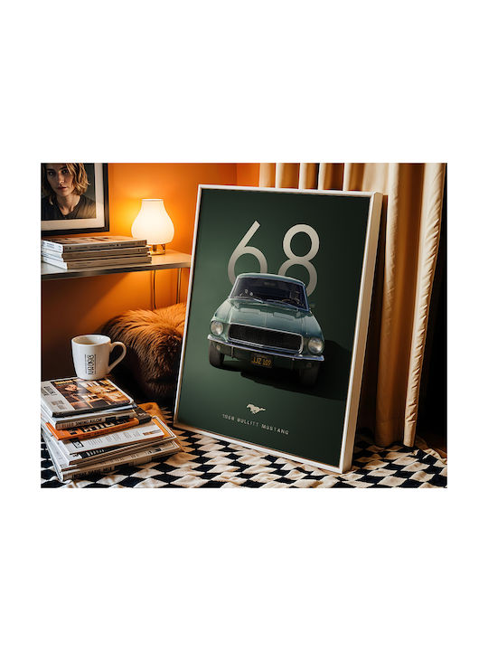 Poster 1968 Bullitt Mustang Cr003 30cm X 40cm Frame Dark Natural Wooden Brown