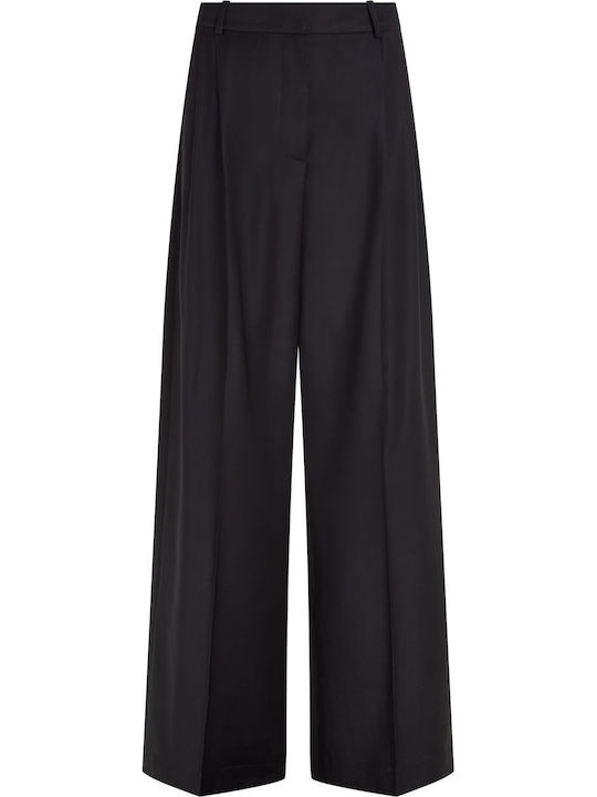 Damen Stoff Hose in Weitem Schnitt Schwarz