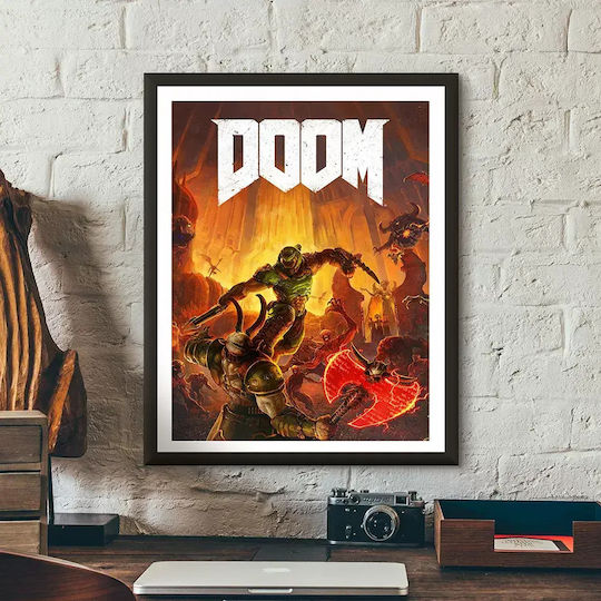 Gaming Poster Doom Eternal Gm2343 21cm X 30cm Frame Dark Natural Wood Brown