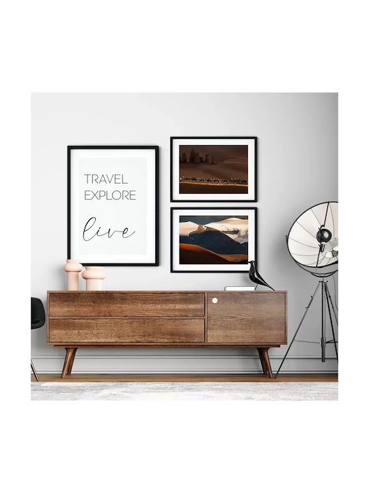 Quote Poster Travel Explore Live Pst25186 30cm X 40cm Κορνίζα Σκούρο Φυσικό Ξύλου Καφέ