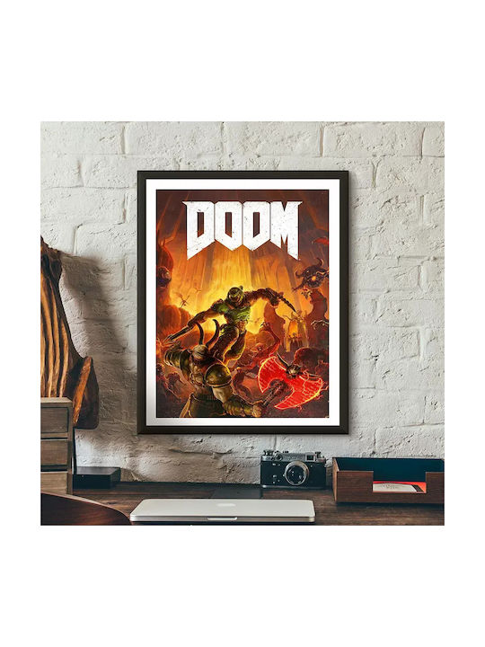 Gaming Poster Doom Eternal Gm2343 30cm X 40cm Frame Dark Natural Wood Brown