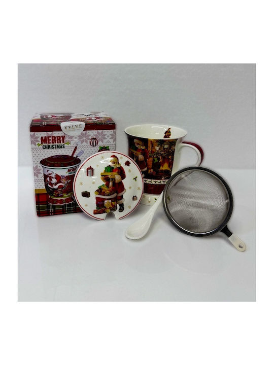 Velve Ornament de masă de Crăciun Cană Ceramic Roșu