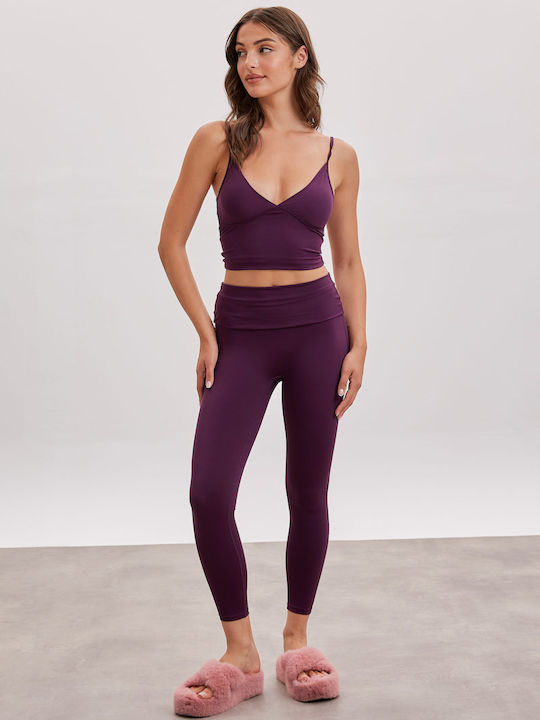 Γυναικείο Cropped Κολάν Ψηλόμεσο Deep Plum