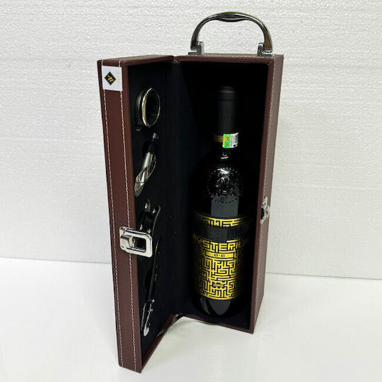 Wine Box Set Wrapped In Eco-leather 4 Accessories Jidvei Misterium Wine 750ml Brown