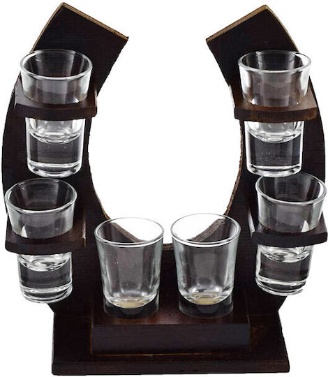 Set Minibar Lichior Afine 30% 0.7l Suport Din Lemn În Formă De U 6 Pahare