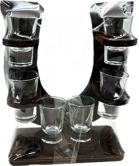 Set Minibar Lichior Afine 30% 0.7l Suport Din Lemn În Formă De U 6 Pahare