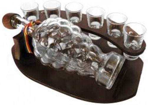 Minibar Set Mondförmiger Holzhalter Flaschen 6 Gläser Grappa Bottega Fume