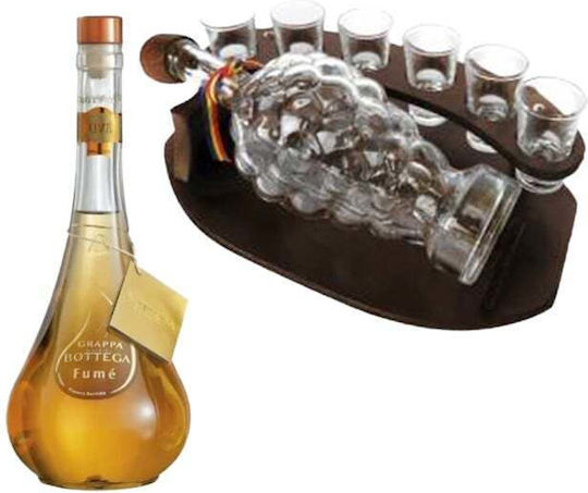 Minibar Set Mondförmiger Holzhalter Flaschen 6 Gläser Grappa Bottega Fume
