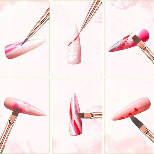 Set 5 Manicure Pedicure Brushes Zola Precise Designs Soft Synthetic Bristles Protective Cap White Rose Gold
