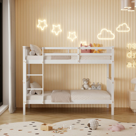 Lantai Pat pentru Copii Cușeta Single cu Saltea Alb 90x190cm