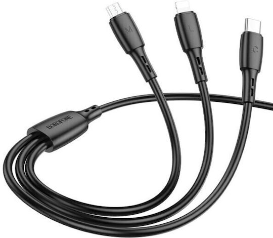 Borofone Bx72 Geflochten USB zu Blitzschlag / Typ-C,TC-TC / Micro-USB Kabel 2A Schwarz 1m
