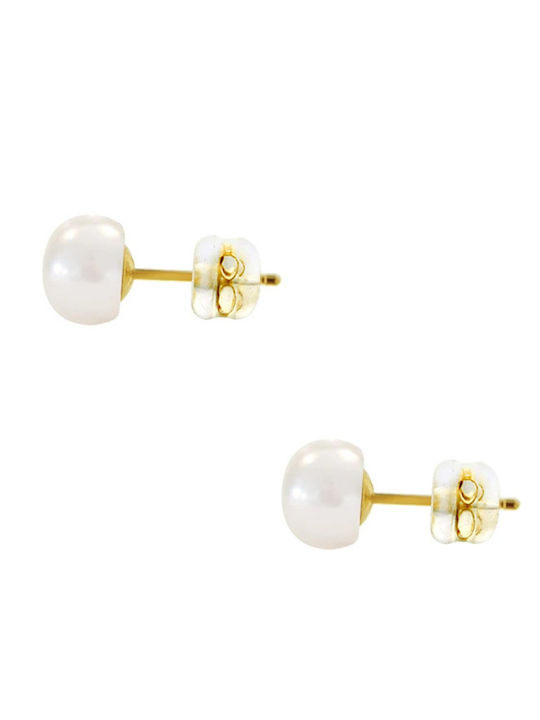9K Gold Earrings White Silicone Clasp Pearls 7 Millimeters F126753k9