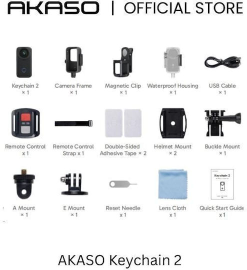 Akaso Keychain 2 Mini 256GB Action Camera 4K Ultra HD Υποβρύχια (με Θήκη) με Οθόνη Αφής 1.3" Μαύρη