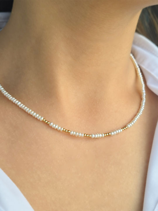 Necklace 14K Gold Elements White Pearls F126758