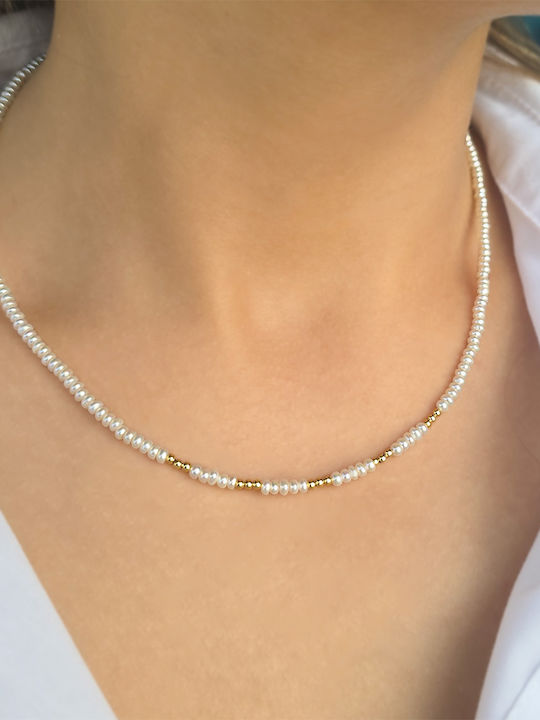 Necklace 14K Gold Elements White Pearls F126758