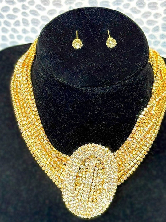 Set mit Halskette & Ohrringe aus Gold mit Steinen