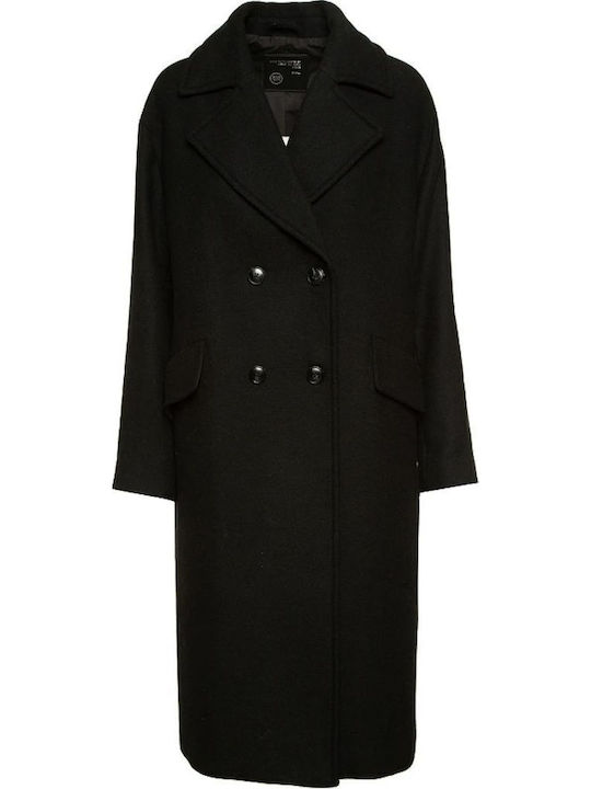 Women's Black Coat with Buttons