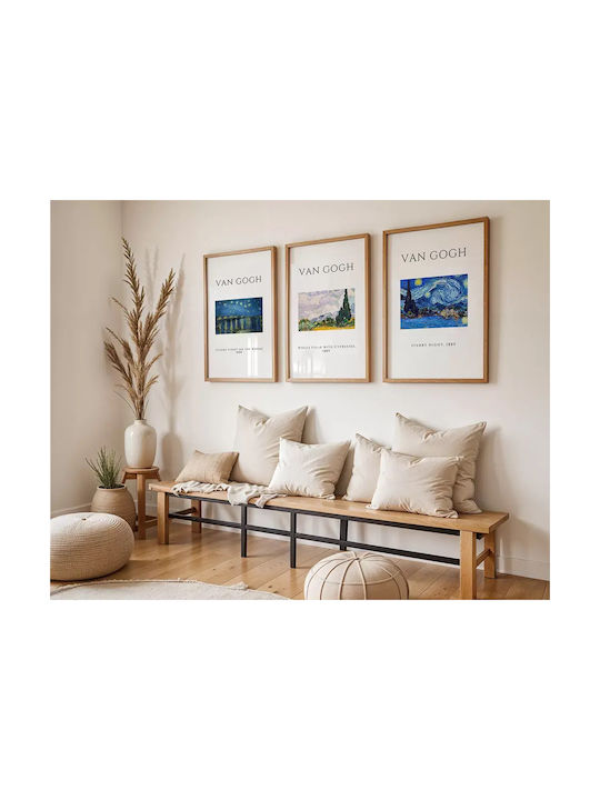 Poster Van Gogh Starry Night On Rhone Art004 30cm X 40cm Frame Dark Natural Wood Brown